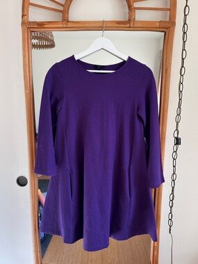 COS Purple Wool 3/4-Sleeve Pockets Dress